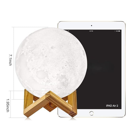 3D Moon Night Light 15cm | 7 Colors Touch Sensor & Wooden Stand