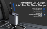 Retractable Car Charger 66W | 4-in-1 Fast Charging for iPhone & Android