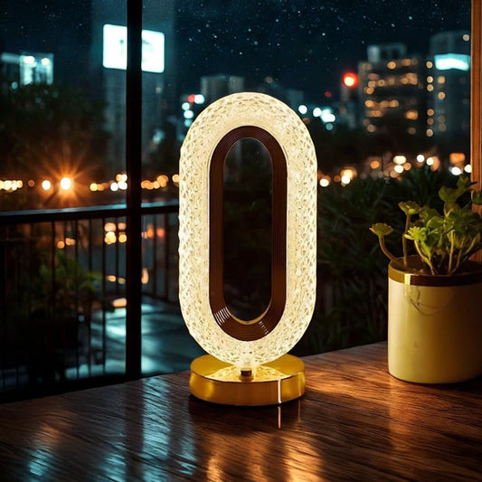 Oval Crystal Touch Lamp | USB Rechargeable Gold Table & Bedside Light