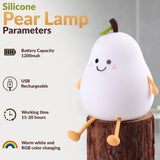 7-Color Soft Pear Silicone Night Lamp | USB Rechargeable Touch Sensor Light for Kids & Bedroom