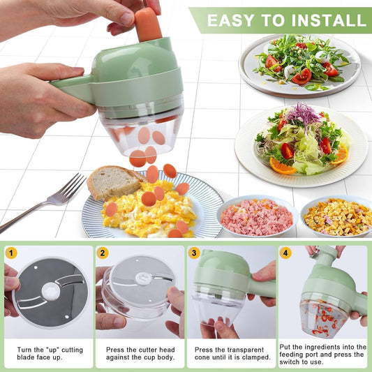 4-in-1 Electric Vegetable Cutter Set | Handheld Food Chopper & Slicer