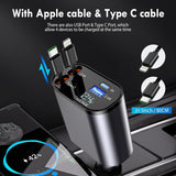 Retractable Car Charger 66W | 4-in-1 Fast Charging for iPhone & Android
