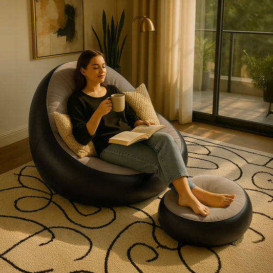 OnceGrab™ Inflatable Chair with Footstool &amp; Air Pump | Portable Comfort Seating